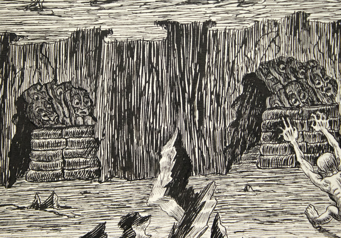 IRVING NORMAN - Shrapnel IRVING NORMAN - Shrapnel - pen and ink on artists board - 29 3/4 x 20 in.