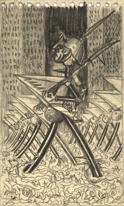 IRVING NORMAN - Untitled (War Study) - graphite on paper - 6 x 3 1/2 in.