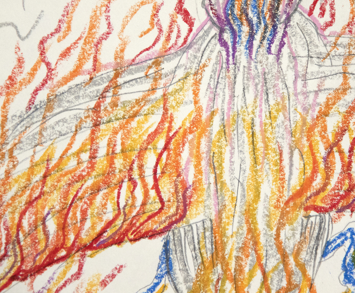 IRVING NORMAN - Untitled (Fire Bird) - graphite and crayon on paper - 12 x 8 7/8 in.