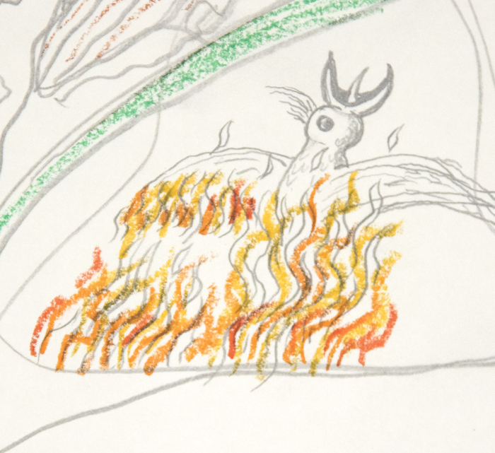 IRVING NORMAN - Untitled (Man with Fire Bird) IRVING NORMAN - Untitled (Man with Fire Bird) - graphite and crayon on paper - 12 x 8 7/8 in.