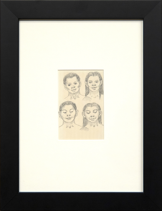 IRVING NORMAN - Untitled (Four Heads) - graphite on paper - 5 x 3 1/2 in.