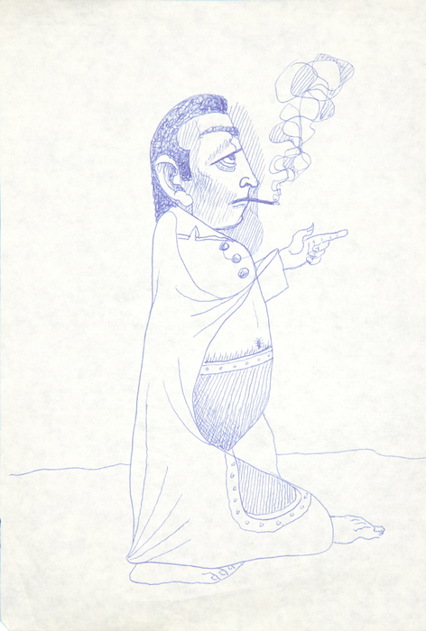IRVING NORMAN - Untitled (Smoking Man) - pen on paper - 8 7/8 x 6 in.