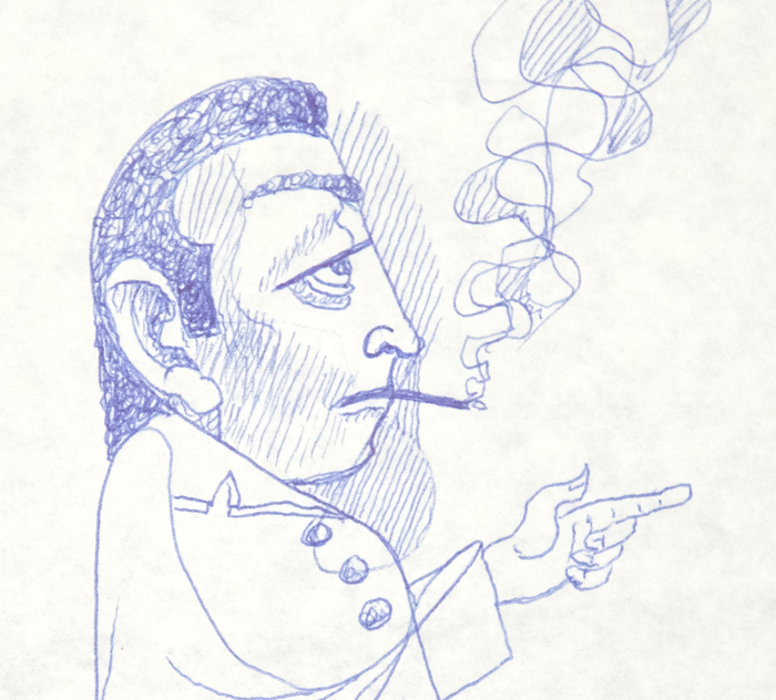 IRVING NORMAN - Untitled (Smoking Man) - pen on paper - 8 7/8 x 6 in.