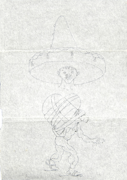 IRVING NORMAN - Untitled (Two Sketches: Man Wearing Hat and Man Carrying Heart) IRVING NORMAN - Untitled (Two Sketches: Man Wearing Hat and Man Carrying Heart) - pen on paper - 9 1/8 x 6 1/4 in.