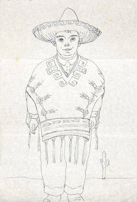 IRVING NORMAN - Untitled (Man Wearing Hat and Tunic) - pen on paper - 9 1/4 x 6 1/4 in.