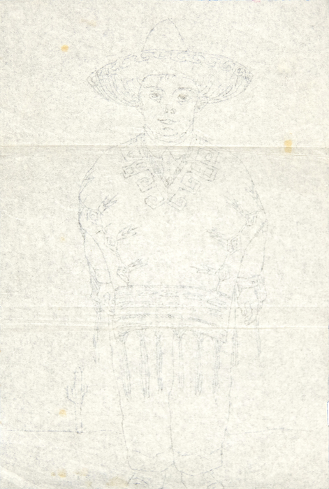 IRVING NORMAN - Untitled (Man Wearing Hat and Tunic) - pen on paper - 9 1/4 x 6 1/4 in.