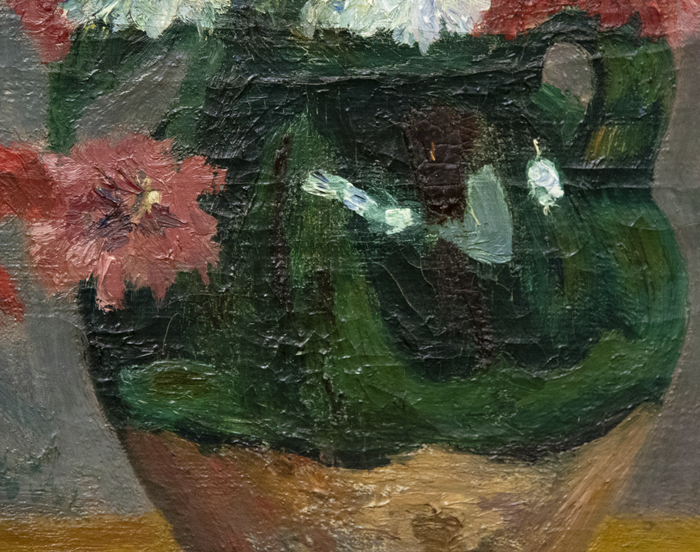 HENRI MANGUIN - Bouquets de fleurs "Bouquets de Fleurs" (1901) is a glowing Post-Impressionist still life. As the revolutionary wave of Impressionism receded from its apex, artists such as Henri Manguin, Henri Matisse, Kees van Dongen, Louis Valtat, and others emerged as part of the new avant-garde in Europe. These “Fauves,” or roughly translated “wild beasts,” would attack their canvases with a bold and vibrant new palette. This completely new way of painting was not initially celebrated by critics, or the artistic elite, but is today recognized among the most innovative and original artistic movements of the 20th Century.
<br>
<br>The present work, painted just before the revolution of Fauvism took hold, demonstrates a critical transitionary period in Modern Art. The subject is depicted with a masterful compositional sense and attention to spatial relationships. Manguin’s competency in composition would allow him to experiment freely with color during the first decade of the 20th Century. The slightly later but comparable Manguin still life “Flowers” (1915) is in the permanent collection of the Hermitage Museum, St. Petersburg, Russia.