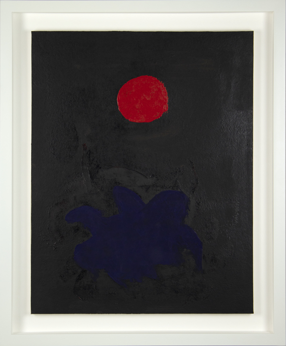 ADOLPH GOTTLIEB - Blue on Black Gottlieb was a first-generation member of the Abstract Expressionists. “Blue on Black” is from his trademark “Burst” series. Like fellow Ab Ex artists including Pollock who settled into their signature style late in their careers, it was not until 1956 that Gottlieb focused on these burst paintings.
<br>
<br>This painting showcases the lyricism that he found within the “Burst” paintings by simplifying color and form. In this painting, the shapes and color coalesce to produce harmony and depth within the visual landscape of the canvas.
<br>
<br>Gottlieb had an amazing 56 solo exhibitions during his long career and his works are included in over 140 museums throughout the world.