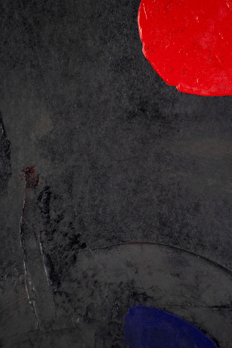 ADOLPH GOTTLIEB - Blue on Black Gottlieb was a first-generation member of the Abstract Expressionists. “Blue on Black” is from his trademark “Burst” series. Like fellow Ab Ex artists including Pollock who settled into their signature style late in their careers, it was not until 1956 that Gottlieb focused on these burst paintings.
<br>
<br>This painting showcases the lyricism that he found within the “Burst” paintings by simplifying color and form. In this painting, the shapes and color coalesce to produce harmony and depth within the visual landscape of the canvas.
<br>
<br>Gottlieb had an amazing 56 solo exhibitions during his long career and his works are included in over 140 museums throughout the world.