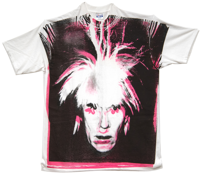 ANDY WARHOL - Self-Portrait with Fright Wig ANDY WARHOL - Autorretrato con peluca de miedo - serigrafía sobre camiseta - 33 1/2 x 40 1/4 in.
