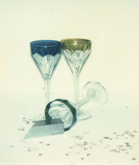 ANDY WARHOL - Committee 2000 Champagne Glasses - Polaroid on board - 4 1/4 x 3 3/8 in. ea.