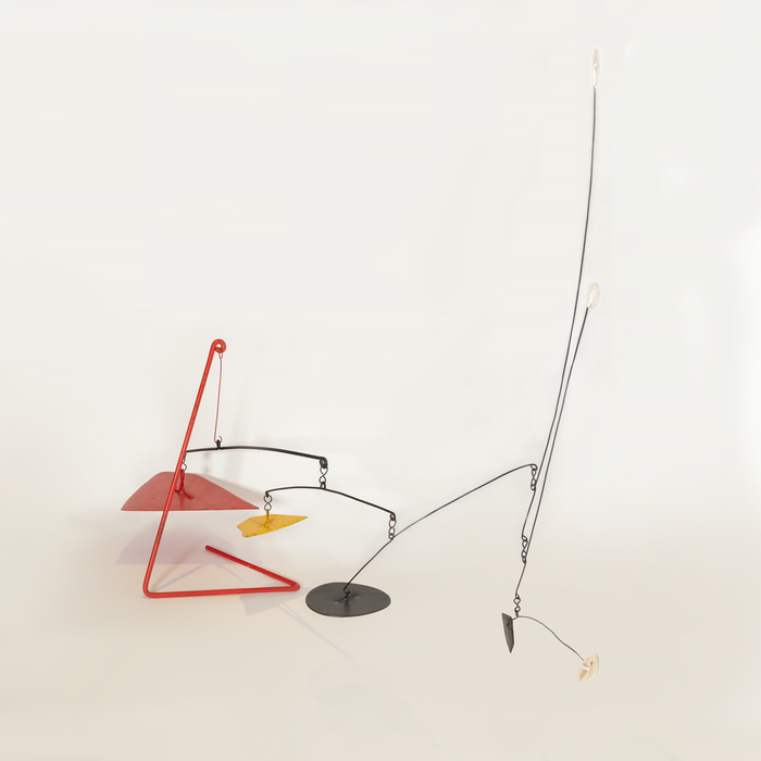 ALEXANDER CALDER - Cantilever By the 1970s, when "Cantilever" was created, Alexander Calder was at the height of artistic prowess. He created this piece with an informed eye, having been working for the better part of the century on identifying and expounding upon his unique creative vision. One of the most instantly recognizable artists of his time, Calder was referred to as an "Engineer of Beauty" by his close friend and neighbor Robert Osborn. "Cantilever" is a bold experiment in balance, form, and color in the third dimension.
<br>
<br>The work was exhibited at the Perls Gallery, Calder's primary dealer. Since that time, the work has remained in the same private collection. It is registered in the archives of the Calder Foundation, New York, under application number A08148.
<br>
<br>
<br>It was also in 1973 that Alexander Calder completed the Monumental sculpture in Chicago, "Flamingo."