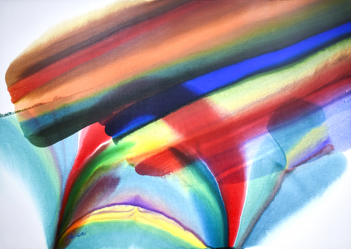 PAUL JENKINS - Phenomena Rainbow Rush - acrylic on canvas - 58 x 82 in.