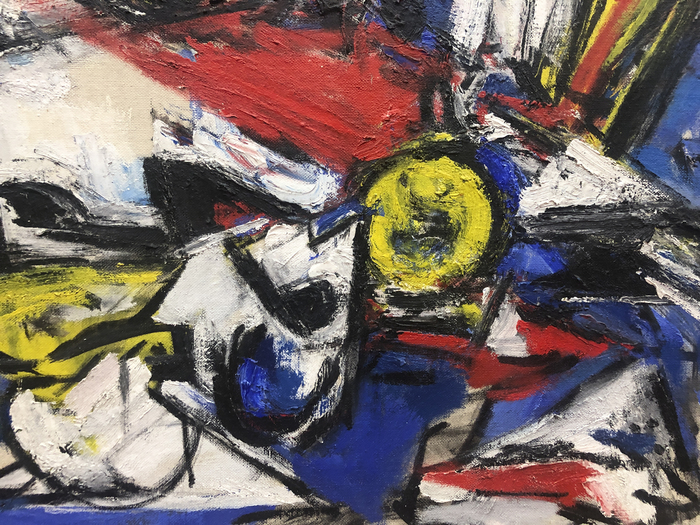 MERCEDES MATTER - Tabletop Still Life Mercedes Matter was an original member of the American Abstract Artists and an influential figure in the Abstract Expressionist movement. Alongside many of her fellow AbEx colleagues like Helen Frankenthaler and Lee Krasner, Matter studied under Hans Hoffman. The market for works by the historically undervalued AbEx women is increasing tremendously as their contributions to the movement gain overdue recognition.
<br>
<br>"Tabletop Still Life" (c. 1936-37) is a remarkable early painting from the formative years of Abstract Expressionism. The painting has had only one owner who acquired it directly from the artist's estate. Matter used visual sources for her paintings, such as the traditional still life, but deconstructed the objects into complete abstraction, maintaining a focus on capturing the energy and relationship between objects and spaces.
