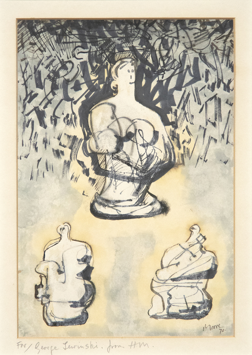 HENRY MOORE - Sculpture Motives HENRY MOORE - Sculpture Motives - ink, watercolor, and wax crayon on paper - 11 x 7 7/8 in.