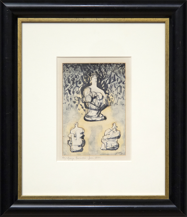HENRY MOORE - Sculpture Motives - ink, watercolor, and wax crayon on paper - 11 x 7 7/8 in.