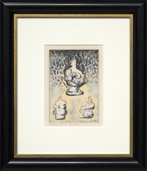 HENRY MOORE - Sculpture Motives HENRY MOORE - Sculpture Motives - ink, watercolor, and wax crayon on paper - 11 x 7 7/8 in.