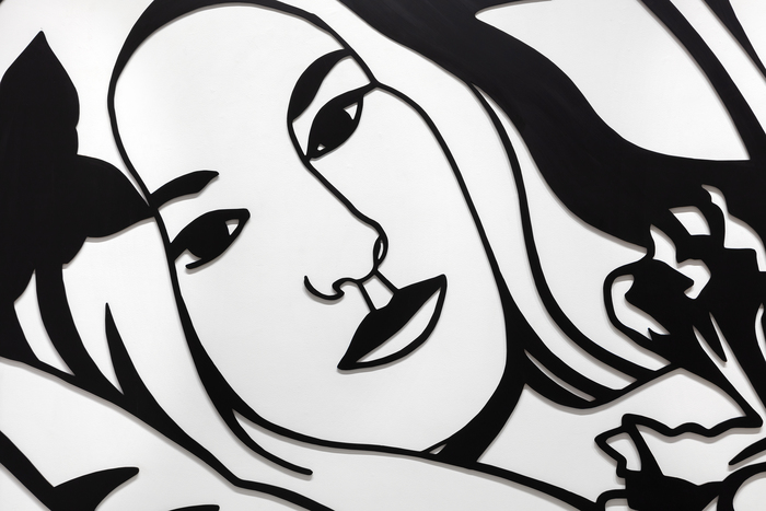 TOM WESSELMANN - Bedroom Brunette with Irises TOM WESSELMANN - Bedroom Brunette with Irises - oil on cut-out aluminum - 105 3/4 x 164 5/8 in.