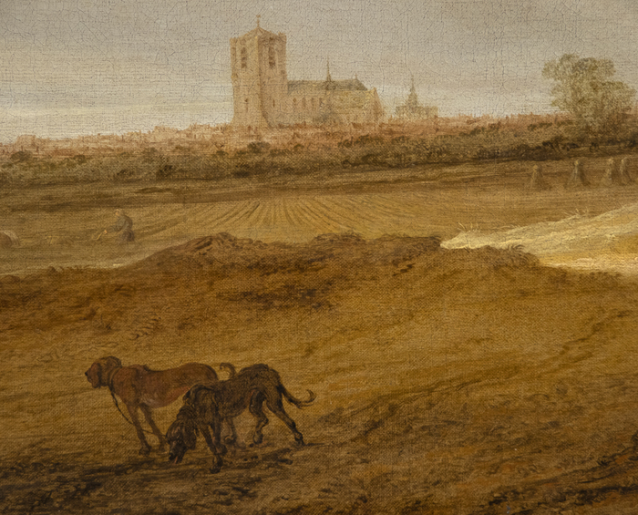 SALOMON VAN RUYSDAEL - A Dune Landscape with Figures Resting and a Couple on Horseback, a View of Nijmegen Cathedral Beyond SALOMON VAN RUYSDAEL - A Dune Landscape with Figures Resting and a Couple on Horseback, a View of Nijmegen Cathedral Beyond - oil on canvas - 26 1/2 x 41 1/2 in.