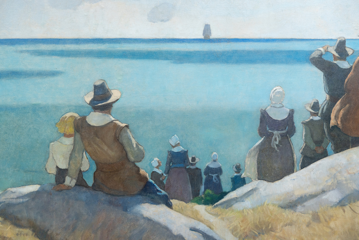 N.C. WYETH - The Departure of the Mayflower for England in 1621 N.C. WYETH - The Departure of the Mayflower for England in 1621 - oil on canvas - 103 x 160 x 2 1/4 in.