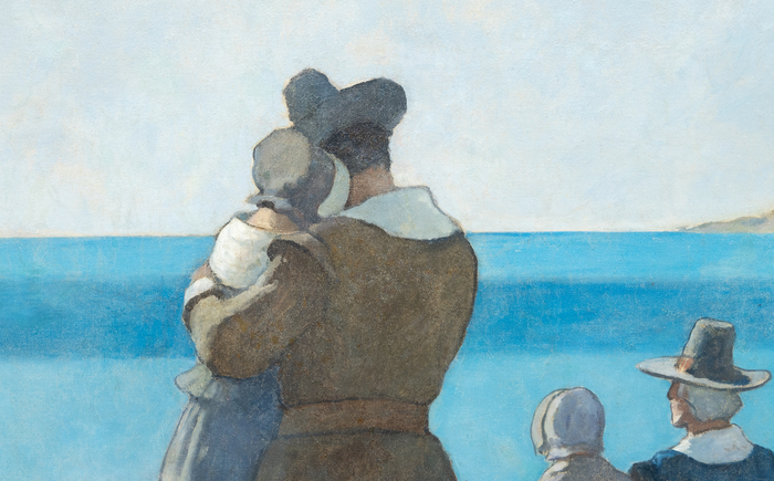 N.C. WYETH - The Departure of the Mayflower for England in 1621 N.C. WYETH - The Departure of the Mayflower for England in 1621 - oil on canvas - 103 x 160 x 2 1/4 in.