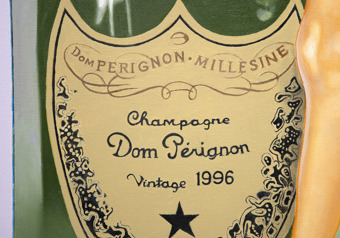 MEL RAMOS - Dom Perignon MEL RAMOS - Dom Perignon - oil on canvas - 60 x 35 7/8 in.