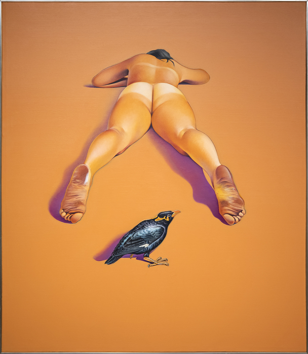 MEL RAMOS - Leta and the Hill Myna - oil on canvas - 60 x 52 in.