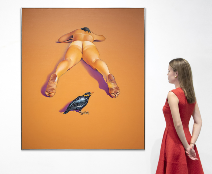 MEL RAMOS - Leta and the Hill Myna MEL RAMOS - Leta and the Hill Myna - oil on canvas - 60 x 52 in.