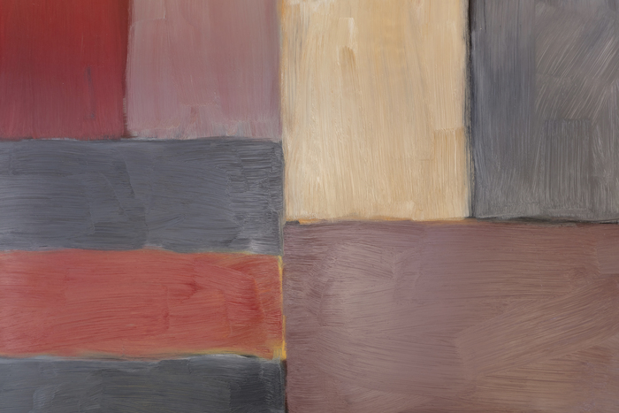 SEAN SCULLY - Grey Red - oil on aluminum - 85 x 75 in.
