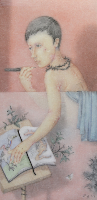 ZENG JIANYONG - Discipline-Reading Boy ZENG JIANYONG - Discipline-Reading Boy - Ink and Watercolor on Handmade Paper - 56 1/2 x 28 1/4 in.