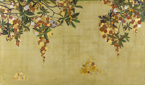 KAORU MANSOUR - Biwa (Loquat) #101 - mixed media on canvas - 42 x 72 in.
