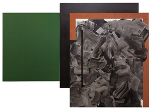 Ed Moses fue una figura prominente en la escena artística de Los Ángeles durante casi 70 años. Expuso por primera vez en 1949 y formó parte del grupo original de artistas de la Galería Ferus en 1957 - su compatriota Ed Ruscha, de la Cool School, también tuvo su primera exposición individual en 1963. La formación a gran escala y tríptica de &quot;Franco-Del #1 &amp; #3&quot; de 2006 es rara para Moisés. La pieza está ejecutada en tonos tierra de marrones, gris, negro, óxido y verde pino. Siempre trabajando con el proceso y experimentando con materiales como pintor, Moses ha sido elogiado críticamente por su audaz composición e innovación.