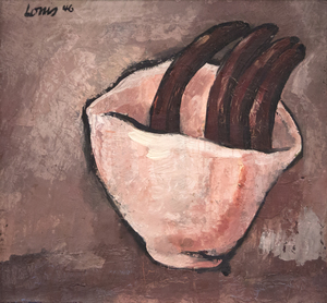 MORRIS LOUIS - Schale mit Bananen - Öl auf Leinwand - 16 1/2 x 17 5/8 Zoll