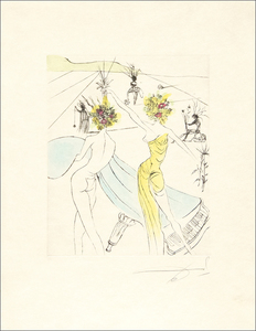 סלבדור דאלי - Les Femmes-Fleurs au פסנתר - תחריט - 15 3/4 x 12 1/2 אינץ'.