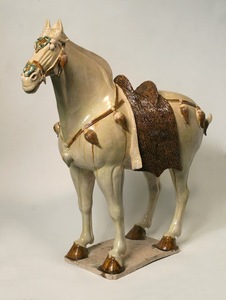 CHINESE-Sancai-Glazed Horse with Cut-Fur Blanket