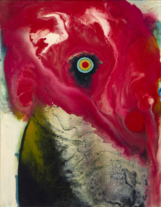 كعضو في جمعية غوتاي للفنون الأسطورية التي ازدهرت بين عامي 1954 و 1972، ظهرت ساداماسا موتوناغا عندما كانت الوجودية السريالية ما بعد الذرية في طليعة التطور الفني في اليابان. ومع ذلك اختار طريقاً مختلفاً. أدار ظهره للدمار الذي أحدثته الحرب وخلق عملاً كان جديداً ومبتهجاً ومرحاً. "بدون عنوان" من عام 1966 هو في أسلوبه الكلاسيكي، والتي وضعت بالتزامن مع موريس لويس' ما يسمى لوحات "الحجاب". قد يوحي المشط المضاء بسطوع والعين وريش مرقش من الطيور الغالية ، ولكن أي من هذه الجمعيات ربما تكون تعسفية وغير مقصودة. بدلا من ذلك، بل هو عرض ناجح ببراعة من طليعية موتوناغا تأخذ على تاراشيكومي اليابانية التقليدية - تقنية التي تنطوي على إمالة قماش في زوايا مختلفة للسماح لخليط من الراتنج والمينا لتدفق على بعضها البعض قبل الطلاء جافة تماما.
