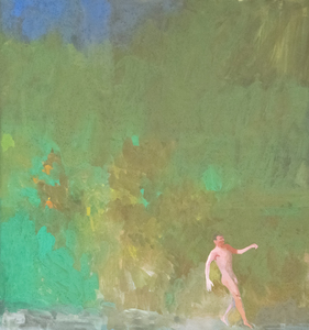 بول وونر -- رجل القرن 19 الرقص في المناظر الطبيعية له (النسخة 2) -- الاكريليك على الورق -- 18 × 17 في.