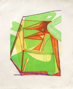 AMY SILLMAN - Untitled #7 - gouache, craie et crayon sur gravure sur papier - 31 x 28 po.