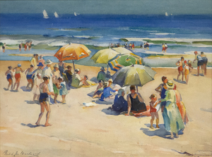MABEL MAY WOODWARD - Beach Scene - watercolor on paper - 14 1/2 x 19 1/2 in.