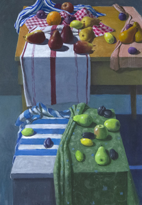 بول WONNER--الفاكهة والمطبخ المناشف علي اثنين من الجداول--الأكريليك والحبر علي الورق--38 1/4 x 26 3/4 في.