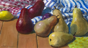 PAUL WONNER -- الفاكهة ومطبخ المناشف #2 -- الاكريليك والفحم على الورق -- 6 3 /4 × 12 1 / 4 في.