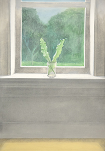 PAUL WONNER - نافذة وأوراق في الزجاج - casein وقلم رصاص على الورق - 39 3/8 × 27 5/8 في.