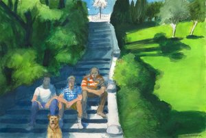 PAUL WONNER - Steps in Lafayette Park - acrylic and pencil on paper - 15 x 22 1/4 in.