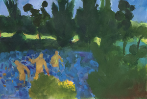 PAUL WONNER - Landscape with Bathers - acrylic and pencil on paper - 14 7/8 x 22 1/8 in.