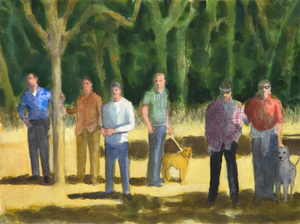 بول وونر - شخصيات في حديقة - أكريليك وقلم رصاص على ورق - 14 7/8 × 20 1/8 بوصة.