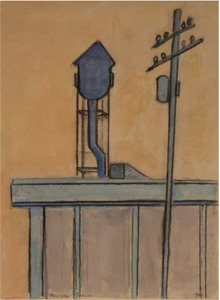 ויליאם תיאופילוס בראון - מגדל כחול - טכניקה מעורבת על נייר - 7 7/8 x 5 7/8 אינץ'.