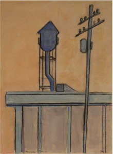 WILLIAM THEOPHILUS BRAUN - Blauer Turm - Mischtechnik auf Papier - 7 7/8 x 5 7/8 x 5 7/8 in.
