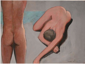 WILLIAM THEOPHILUS BROWN - Untitled (Two Nudes) (Two Figures) - acrylic and charcoal on paper - 11 x 15 in.