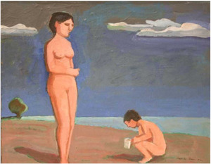 وليام ثيوفيلوس براون-بدون عنوان (العراة مع شجره) (المراه والطفل)-الأكريليك علي قماش-11 × 14 في.