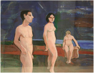 WILLIAM THEOPHILUS BROWN - Sin título (Tres desnudos, uno sentado) - acrílico sobre papel - 11 1/8 x 14 1/4 pulg.